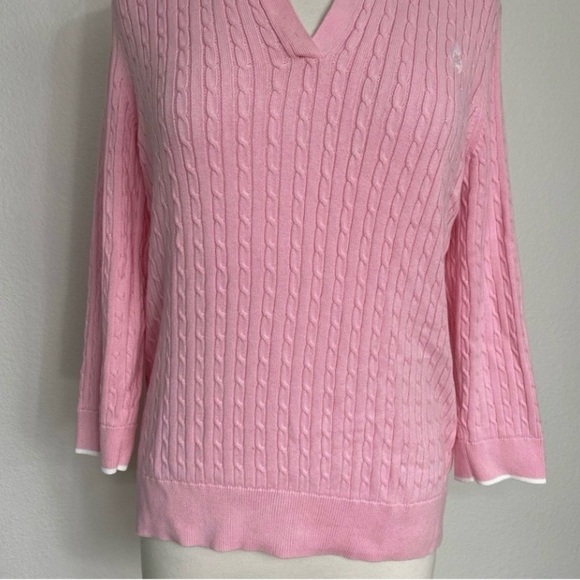 Vintage Ralph Lauren Women Light Pink Collared Cable Knit Soft Sweater XL Preppy - Picture 6 of 16